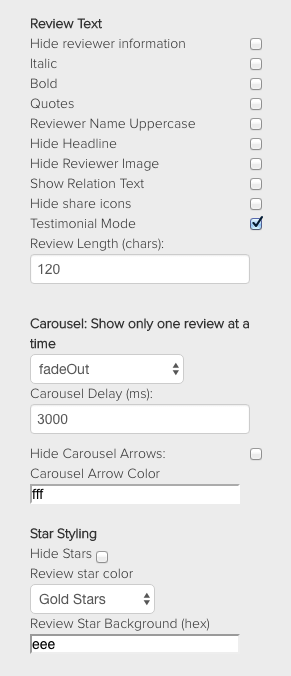 Review Widget Settings